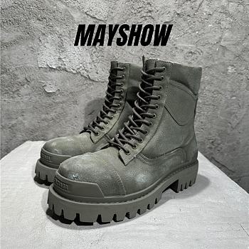 Balenciaga Strike Canvas Combat Boots in Green