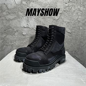 Balenciaga Strike Canvas Combat Boots in Black 