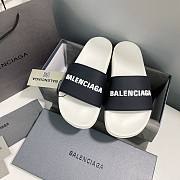 	 Balenciaga Pool Slides Logo Black White  - 5