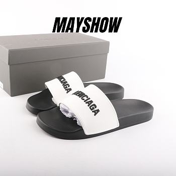 Balenciaga Pool Slides Logo White Black - 565826W1S879010