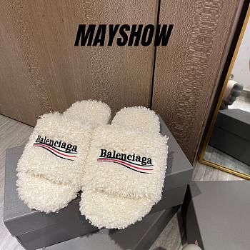 	 Balenciaga Furry Slide White 