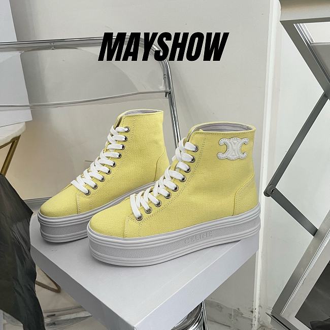 Celine Jane Mid Lace-up Sneaker In Yellow - 1