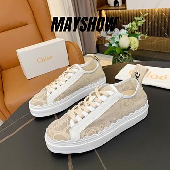 Chloe Mild Beige Lauren Sneaker In Lace - CHC19U108D26J1