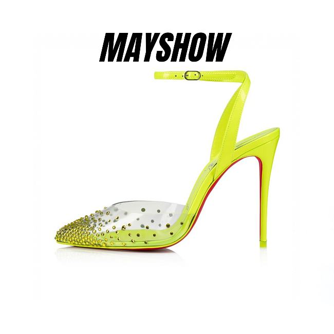 Christian Louboutin Spikaqueen 100 Fluo Yellow PVC and Strass Pumps - 1230759T976 - 1