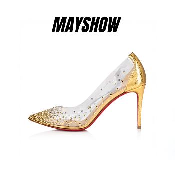 Christian Louboutin Degrastrass PVC 85 Gold PVC and Strass Pumps - 1230089G315