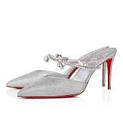 Christian Louboutin Planet Queen 85 Silver Glittered Leather Mules - 3221311S211 - 4