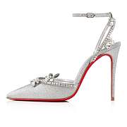 Christian Louboutin Marykate Queen 100 Silver Glittered Leather Pumps - 1231161S265 - 3