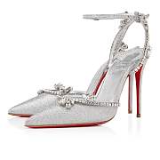 Christian Louboutin Marykate Queen 100 Silver Glittered Leather Pumps - 1231161S265 - 4