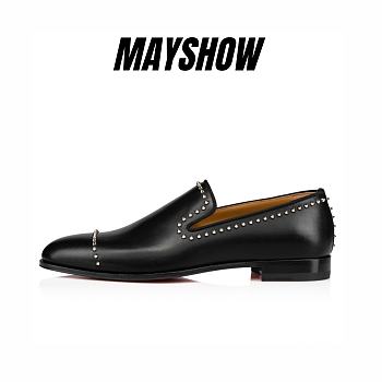 Christian Louboutin Dandy Cloo Black Leather and Spikes Loafers - 1230922BK65