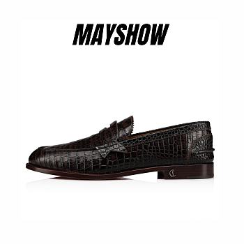 Christian Louboutin No Penny Brown Crocodile Embossed Leather Mini Crock Loafers - 1230256C243