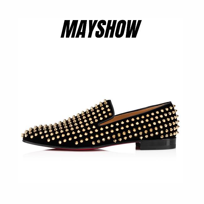 Christian Louboutin Dandelion Spikes Black Velvet and Spikes Loafers - 3160933B652 - 1