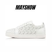 Christian Louboutin Louis Junior Spikes White Leather Techno CL and Spikes Low-top Sneakers - 1230209W011 - 1