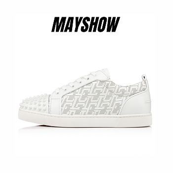 Christian Louboutin Louis Junior Spikes White Leather Techno CL and Spikes Low-top Sneakers - 1230209W011