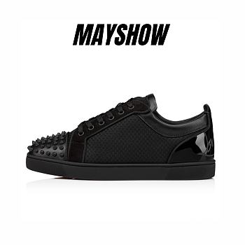 Christian Louboutin Fun Louis Junior Spikes Black Leather and Mesh Low-top Sneakers - 3220716B026