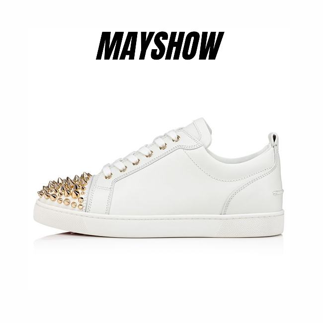 	 Christian Louboutin Louis Junior Spikes 2022 N White Leather and Spikes Low-top Sneakers - 1230058W015 - 1