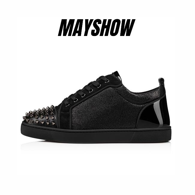 Christian Louboutin Louis Junior Spikes Black Lezard Embossed Leather Low-top Sneakers - 1230224B142 - 1