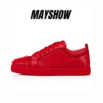 Christian Louboutin Red Leather Techno CL and Spikes Low-top Sneakers - 1230206R264