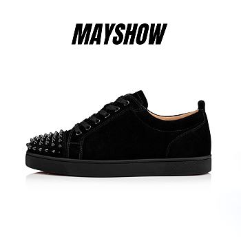 Christian Louboutin Louis Junior Spikes Black Suede and Spikes Sneakers - 1130575CM53