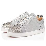 Christian Louboutin Louis Junior P Pik Pik Strass Silver Glittered Leather and Spikes Sneakers - 3221243SV71 - 3