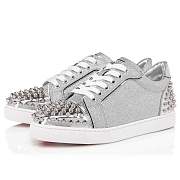 Christian Louboutin Vieira 2 Silver Glittered Leather and Spikes Sneakers - 3220460SV71 - 3