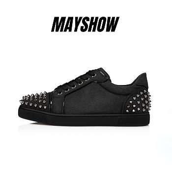 Christian Louboutin Vieira 2 Black Glittered Leather and Spikes Sneakers - 1230106B078