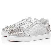 Christian Louboutin Vieira 2 Silver Glittered Cotton and Specchio Leather Sneakers - 1220741SV20 - 4