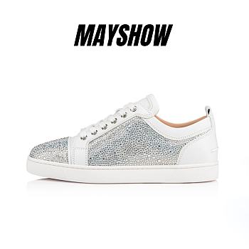 Christian Louboutin Louis Junior Strass Silver Suede and Srass Low-top Sneakers - 3190718W224