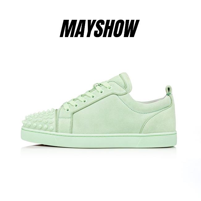 Christian Louboutin Louis Junior Spikes Studio Green Leather and Spikes Low-top Sneakers - 3220782E577 - 1