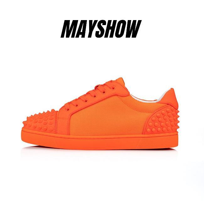 Christian Louboutin Seavaste 2 Fluo Orange Leather and Spikes Low-top Sneakers - 1230639O287 - 1