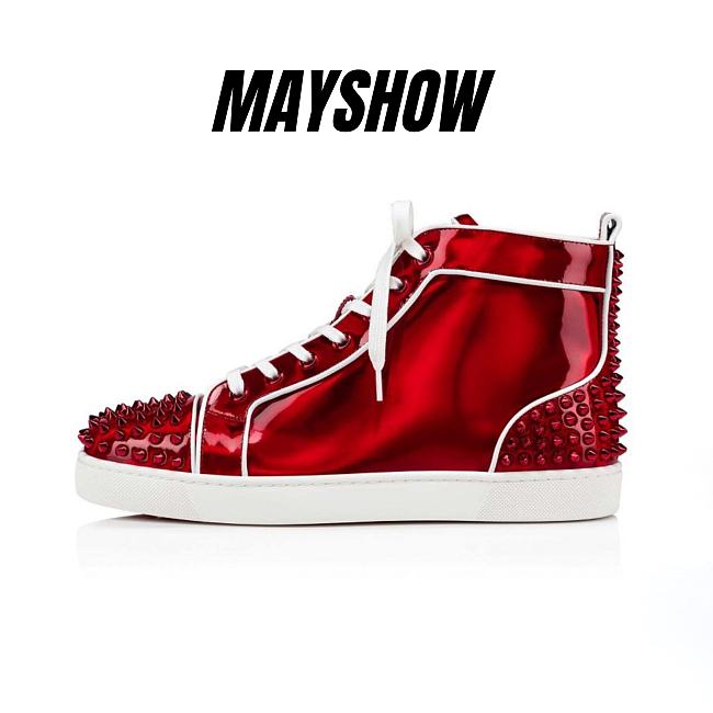 Christian Louboutin Lou Spikes 1 Red Patent Psychic and Spikes High-top Sneakers - 3220498R331 - 1