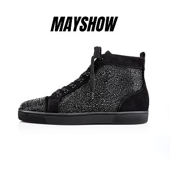 Christian Louboutin Louis Strass Black Suede and Strass High-top Sneakers - 3100592BK01