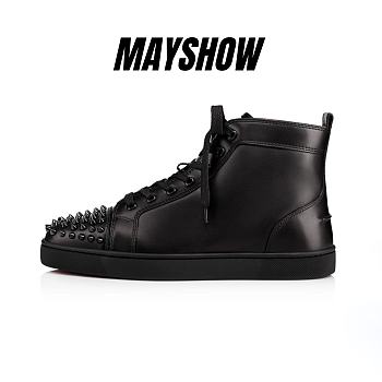 Christian Louboutin Lou Spikes Black Leather and Spikes High-top Sneakers - 1151061B049