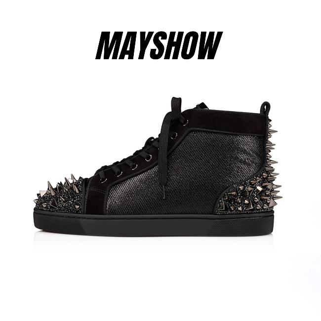 Christian Louboutin Lou Pik Pik 2 Strass Black Suede and Strass High-top Sneakers - 1230174CM47 - 1