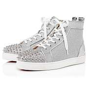 Christian Louboutin Fun Lou Spikes Silver Glittered Leather and Spikes Sneakers - 3221241SV71 - 5