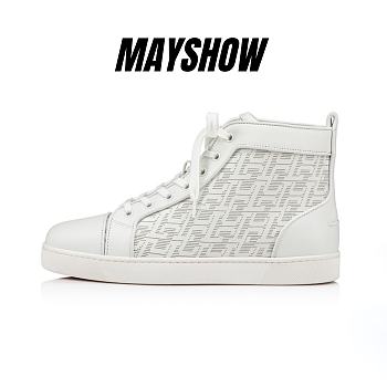 Christian Louboutin Louis White Leather Techno CL and Spikes High-top Sneakers - 1230181W222