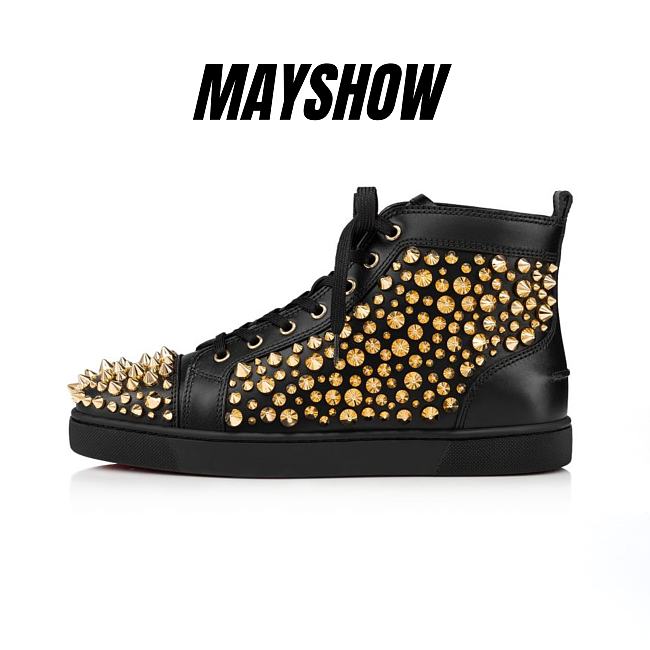 Christian Louboutin Louis Spikes 2022 N Black Leather and Spikes High-top Sneakers - 1230054B652 - 1