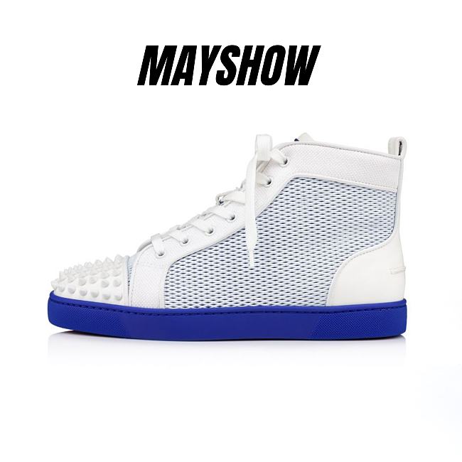 Christian Louboutin Lou Spikes Leather Funky Mesh and Spikes High-top Sneakers - 1230169T830 - 1