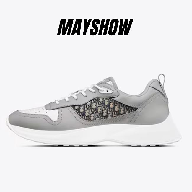 Dior B25 Runner Sneaker Gray and White Smooth Calfskin with Beige and Black Dior Oblique Jacquard - 3SN299ZIR_H165 - 1