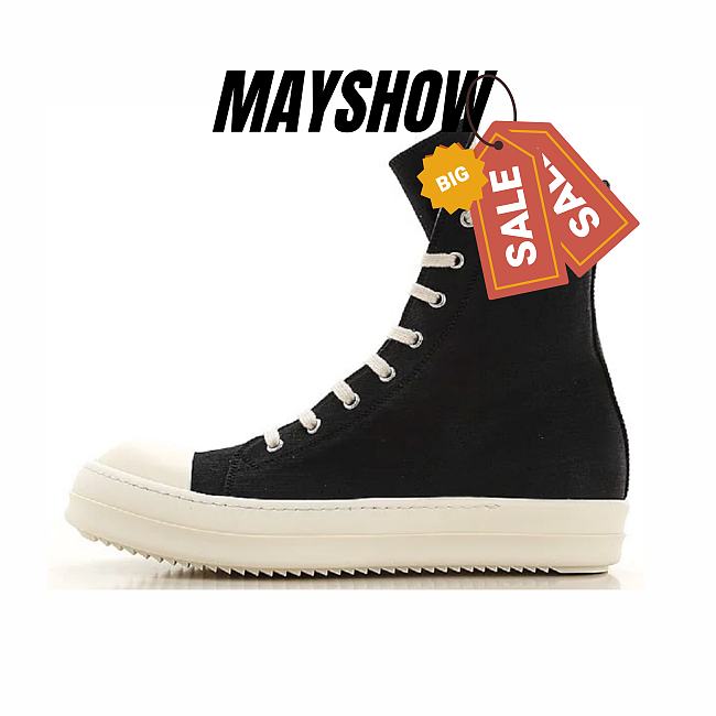 Rick Owens DRKSHDW Black Canvas High Top Shoes - 1