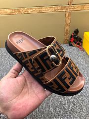 Fendi Logo-debossed Leather Slides in Brown - 4