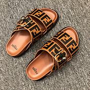 Fendi Logo-debossed Leather Slides in Brown - 3