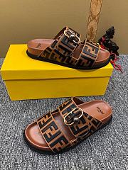 Fendi Logo-debossed Leather Slides in Brown - 2